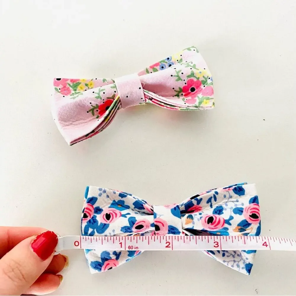 2 NEW HANDMADE Light Blue Pink Blush Floral Dog Cat Pet Collar Elastic Bow Tie